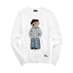 Polo Ralph Lauren ltd white knitted french beret bear knit sweater women NWT